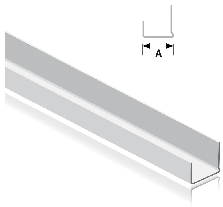 Technical drawing of FERREX Board Channel Plain: J-shaped edge channel with width A
