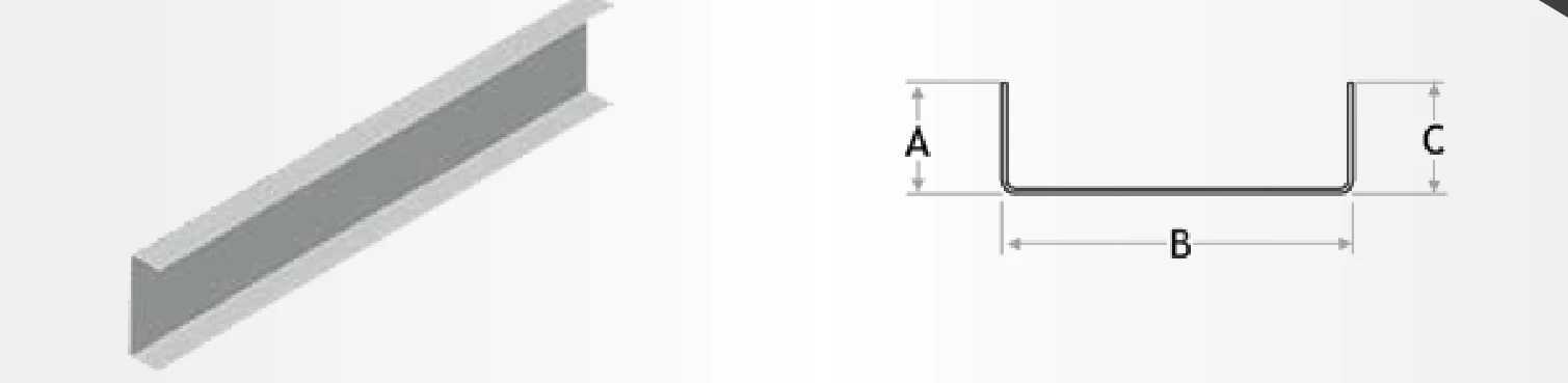 FERREX aluminium edge trim with section drawing showing legs A and C and base B