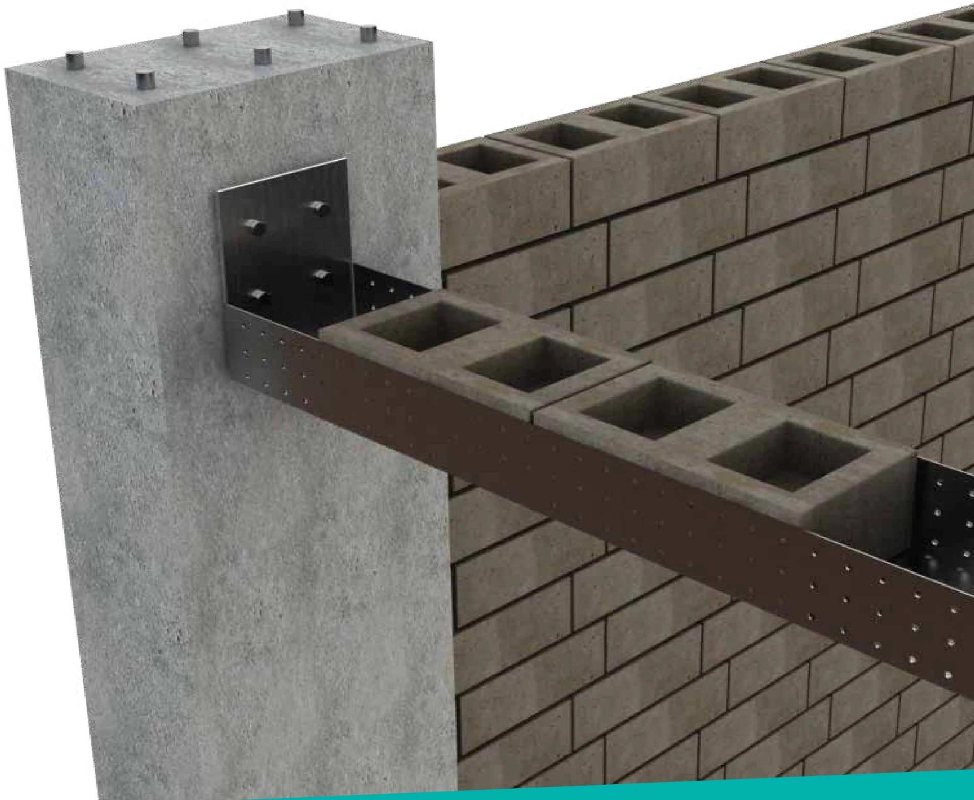 Lintel bracket bolted to a concrete column, supporting a channel lintel under blockwork