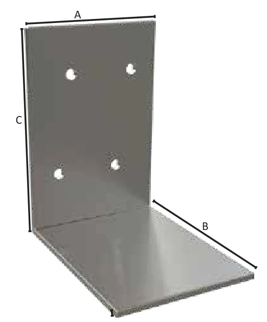 FERREX lintel bracket: steel angle bracket with sides A, B and C and four anchor holes