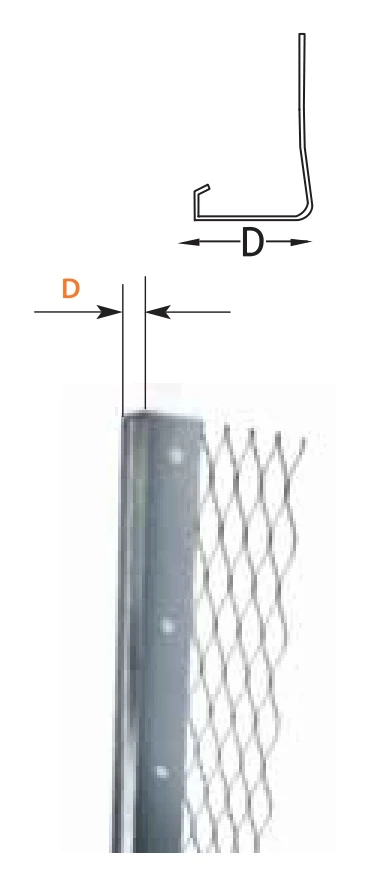 FERREX micro plaster stop bead: section drawing with depth D and view of the bead