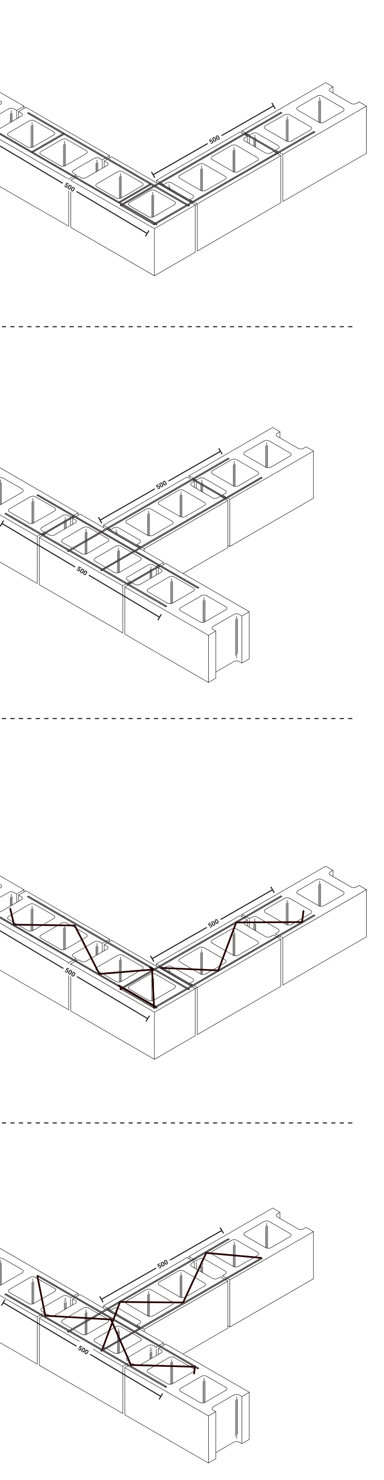 FERREX prefabricated ladder corner, ladder tee, truss corner and truss tee, with 500mm legs