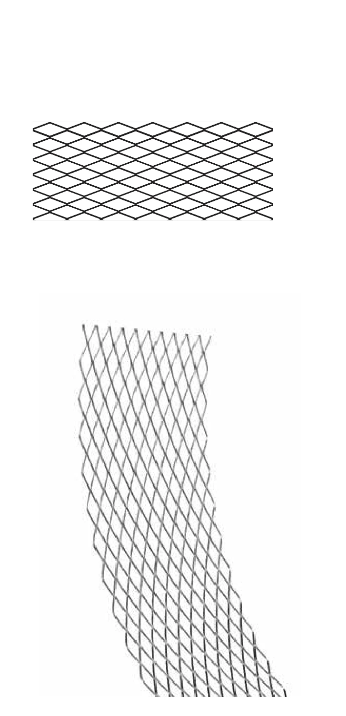 Illustration of FERREX strip lath: a flat mesh strip and a flexed length