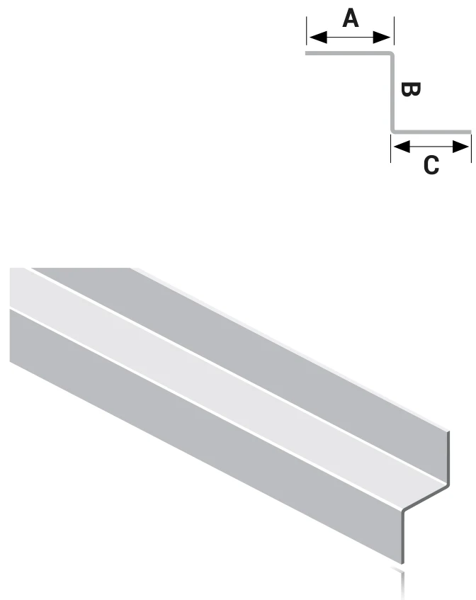 Technical drawing of a FERREX Z-Trim: Z-shaped profile with flanges A and C and web B